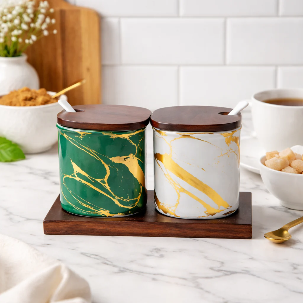 Glass Spice Container Set with Wooden Tray (2pc) - Image 4
