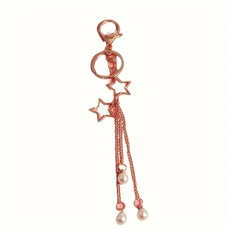 Handmade Gold-Tone Star Tassel Keychain with Pearl - Image 2