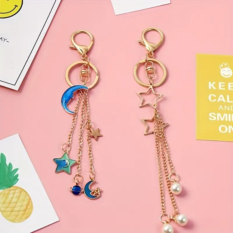 Handmade Gold-Tone Star Tassel Keychain with Pearl - Image 3