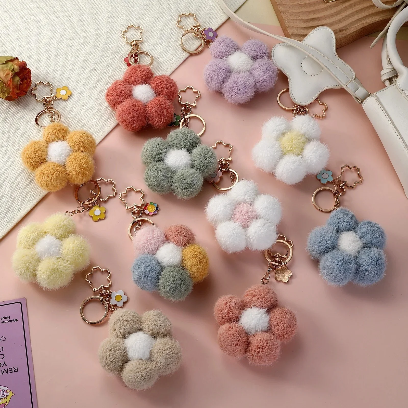 Handmade Plush Flower Keychain Charm - Image 4