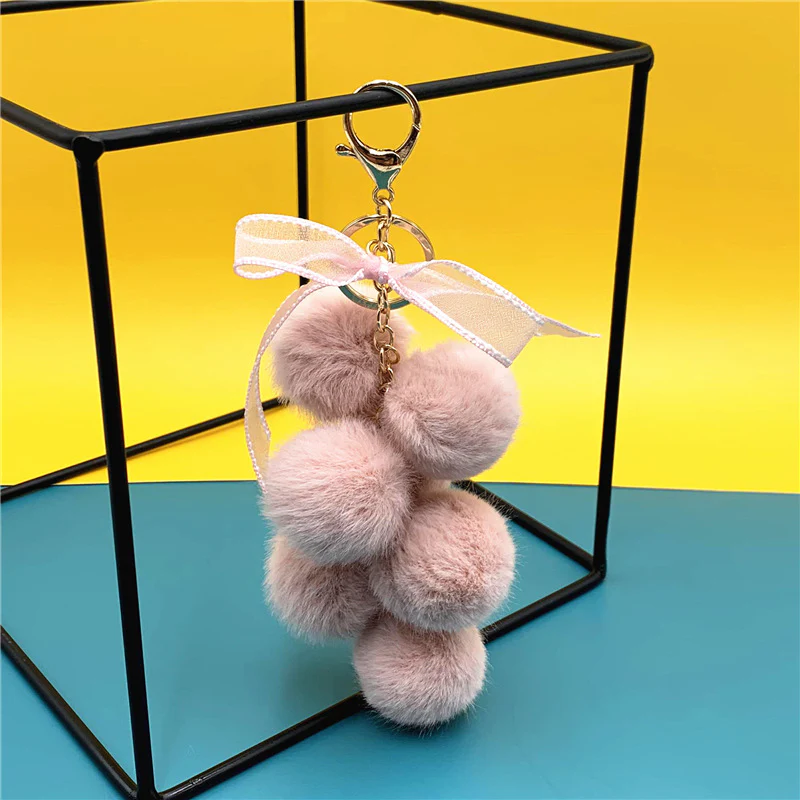 Handmade Pom-Pom Cluster Keychain with Ribbon Bow - Image 2