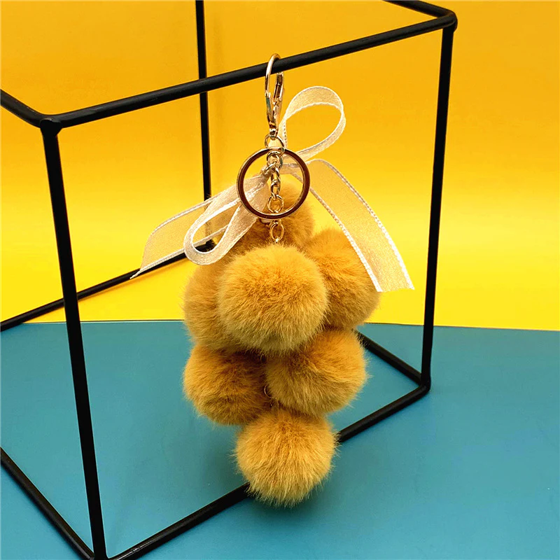 Handmade Pom-Pom Cluster Keychain with Ribbon Bow - Image 4