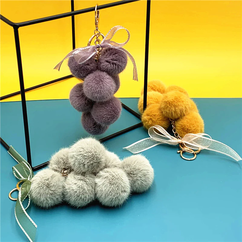 Handmade Pom-Pom Cluster Keychain with Ribbon Bow - Image 6