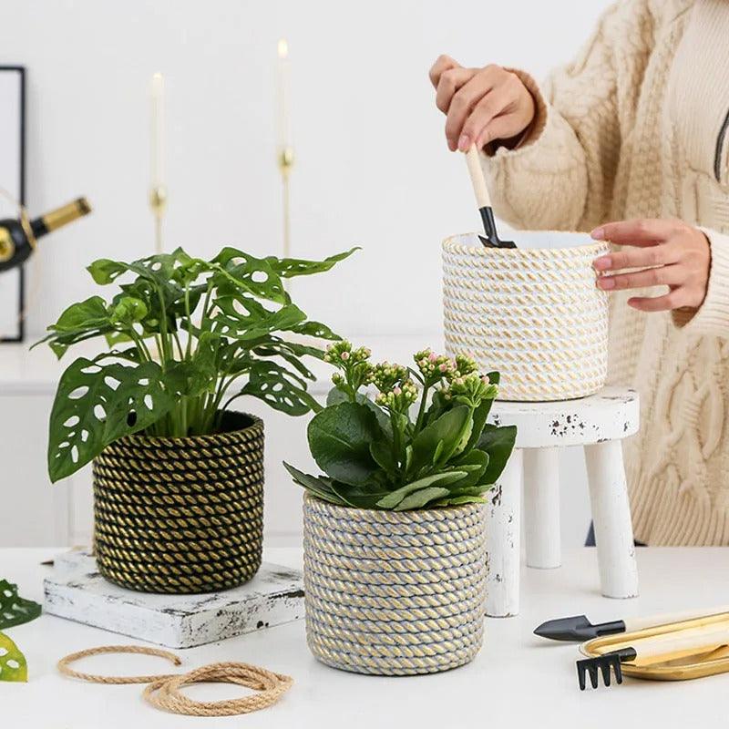 Golden Rope Pattern Plant Pot - Image 6