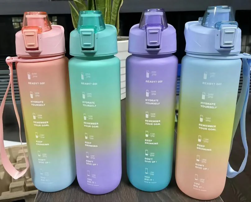Gradient Time-Marked Tritan Water Bottle with Flip Lid - 1000ml - Image 2