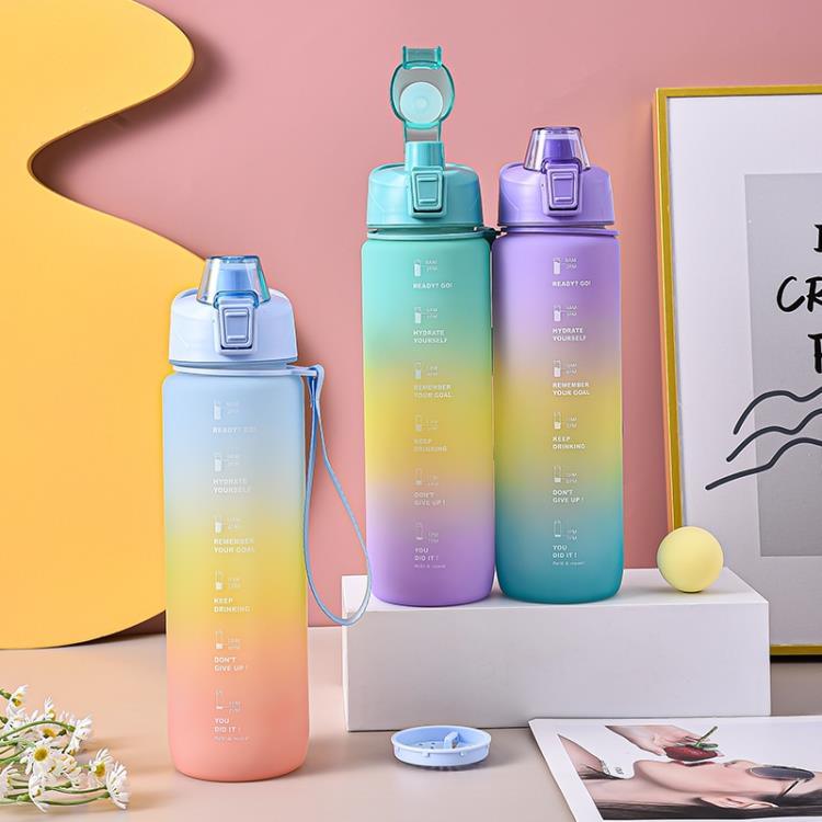 Gradient Time-Marked Tritan Water Bottle with Flip Lid - 1000ml - Image 3