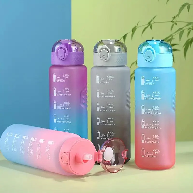 Gradient Time-Marked Tritan Water Bottle with Straw Lid - 1000ml - Image 10
