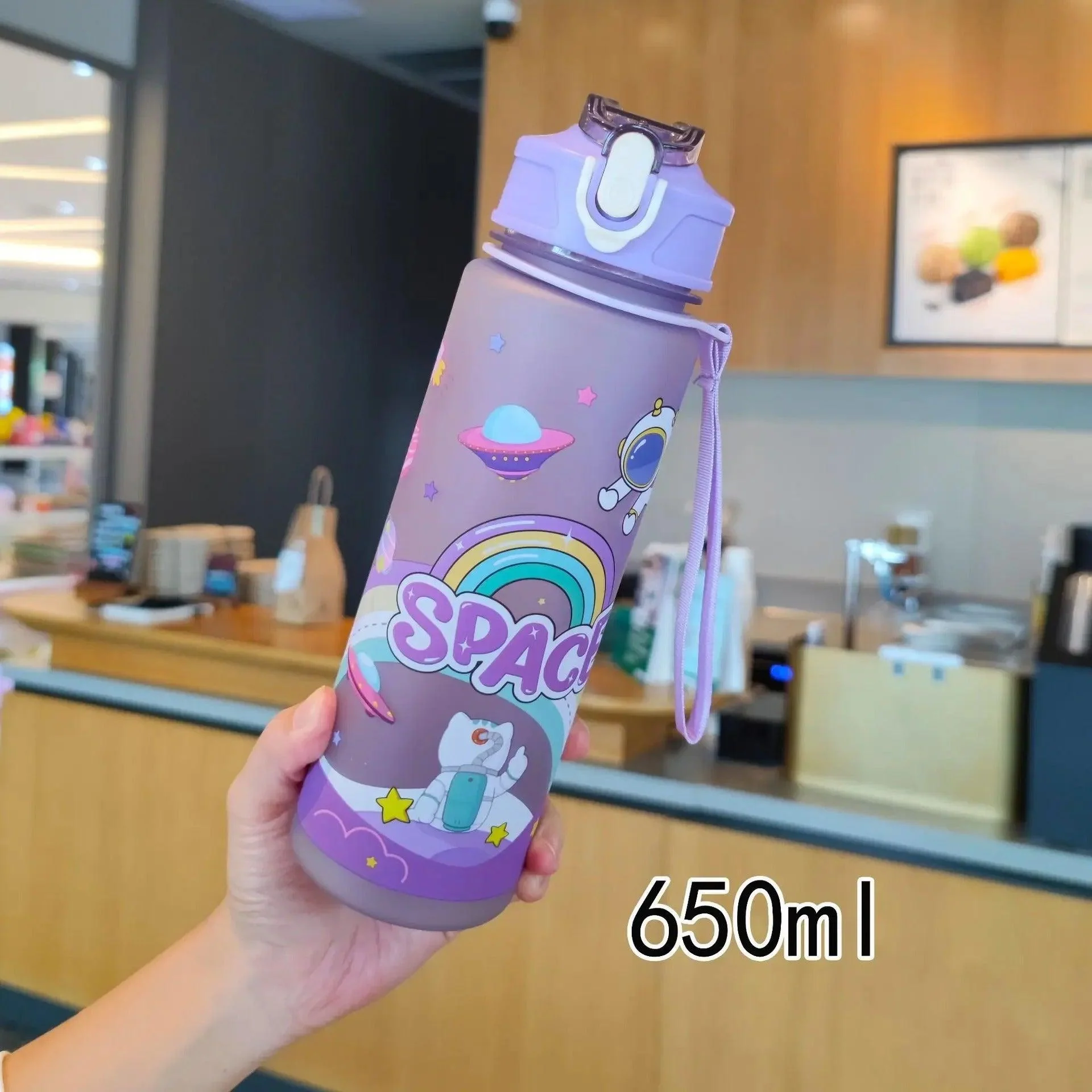 Kids' Space-Themed Tritan Water Bottles with Straw Lid - 600ml - Image 4