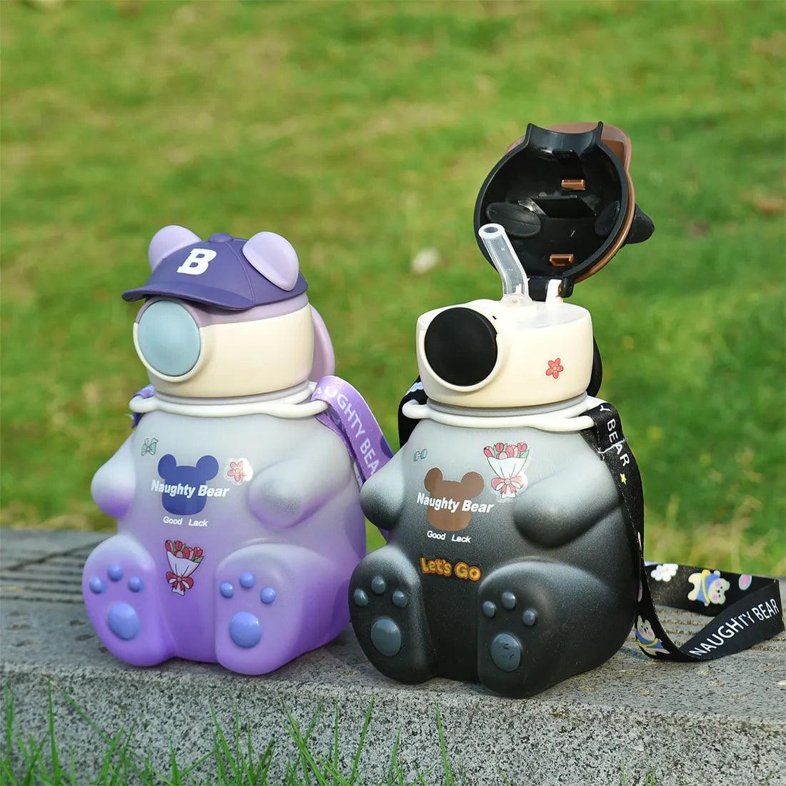 Cute Bear-Shaped Kids' Water Bottle with Straw and Strap - 750ml - Image 12