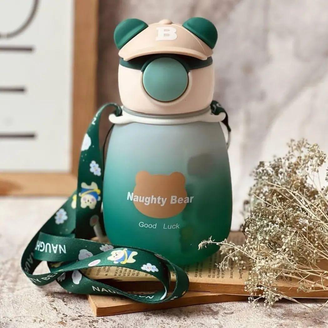 Cute Bear-Shaped Kids' Water Bottle with Straw and Strap - 750ml - Image 3