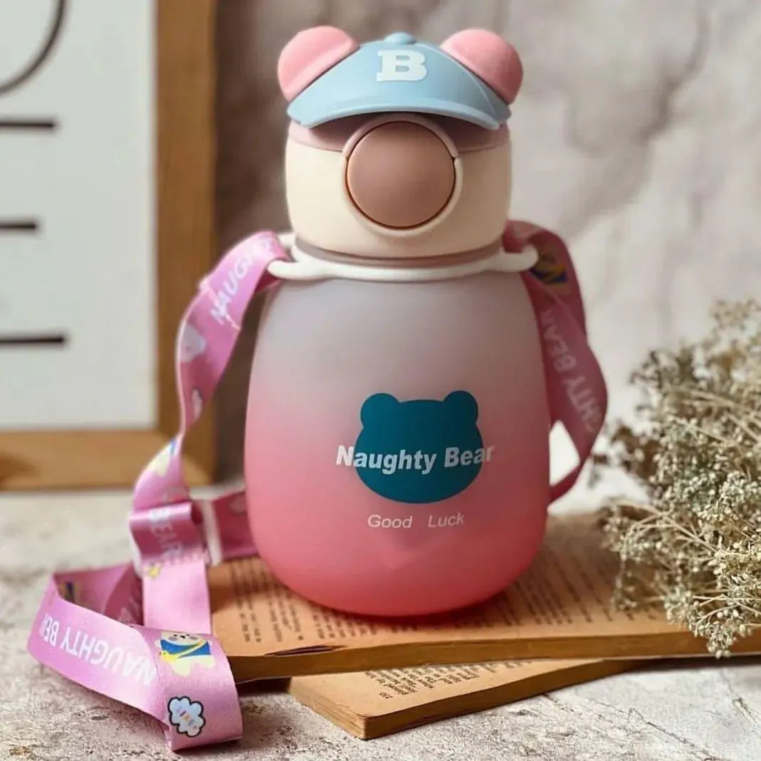 Cute Bear-Shaped Kids' Water Bottle with Straw and Strap - 750ml - Image 5