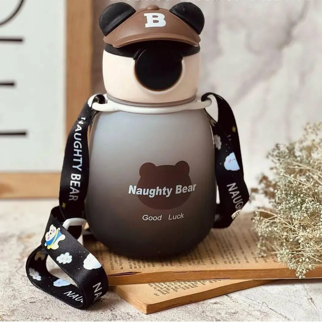 Cute Bear-Shaped Kids' Water Bottle with Straw and Strap - 750ml - Image 6