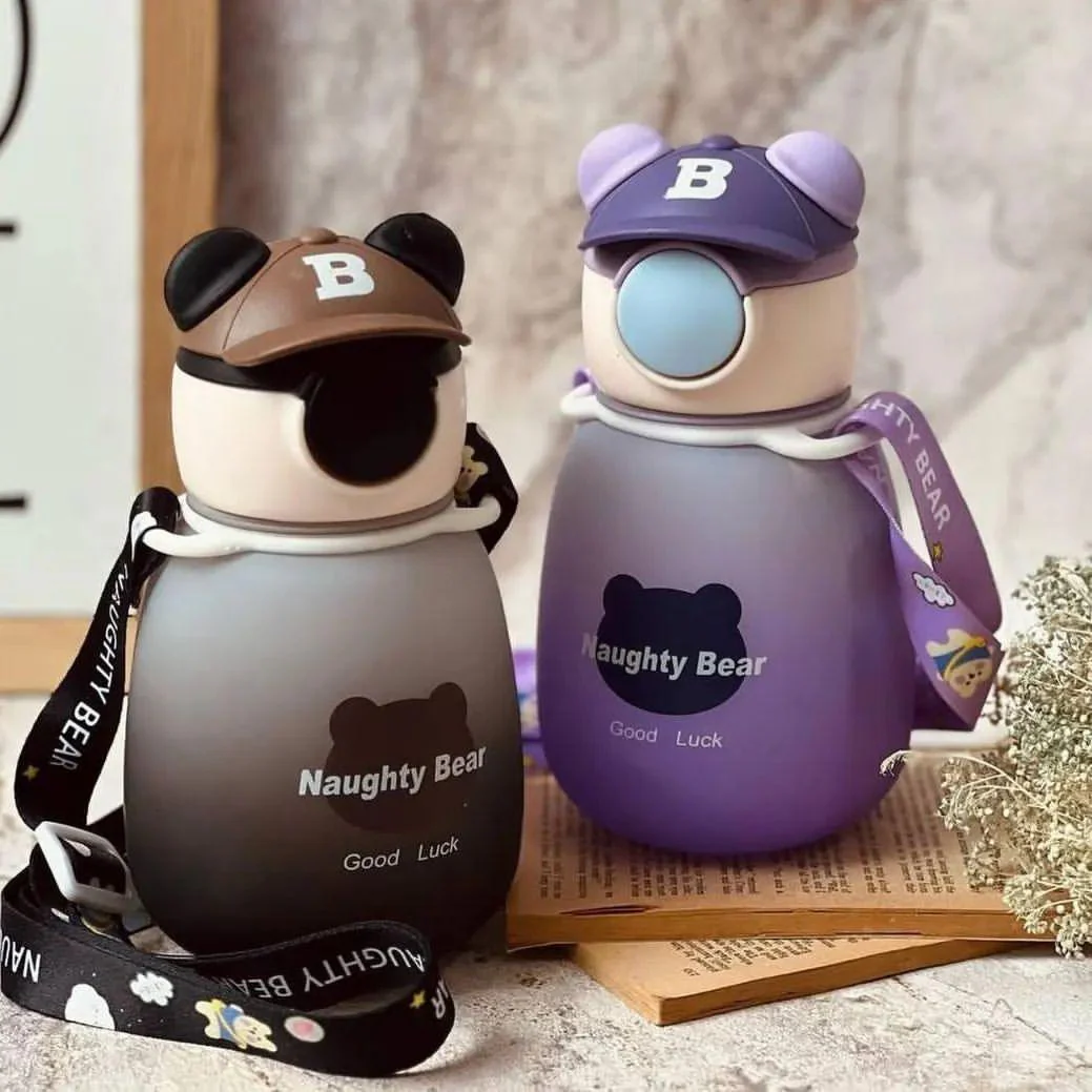 Cute Bear-Shaped Kids' Water Bottle with Straw and Strap - 750ml - Image 7