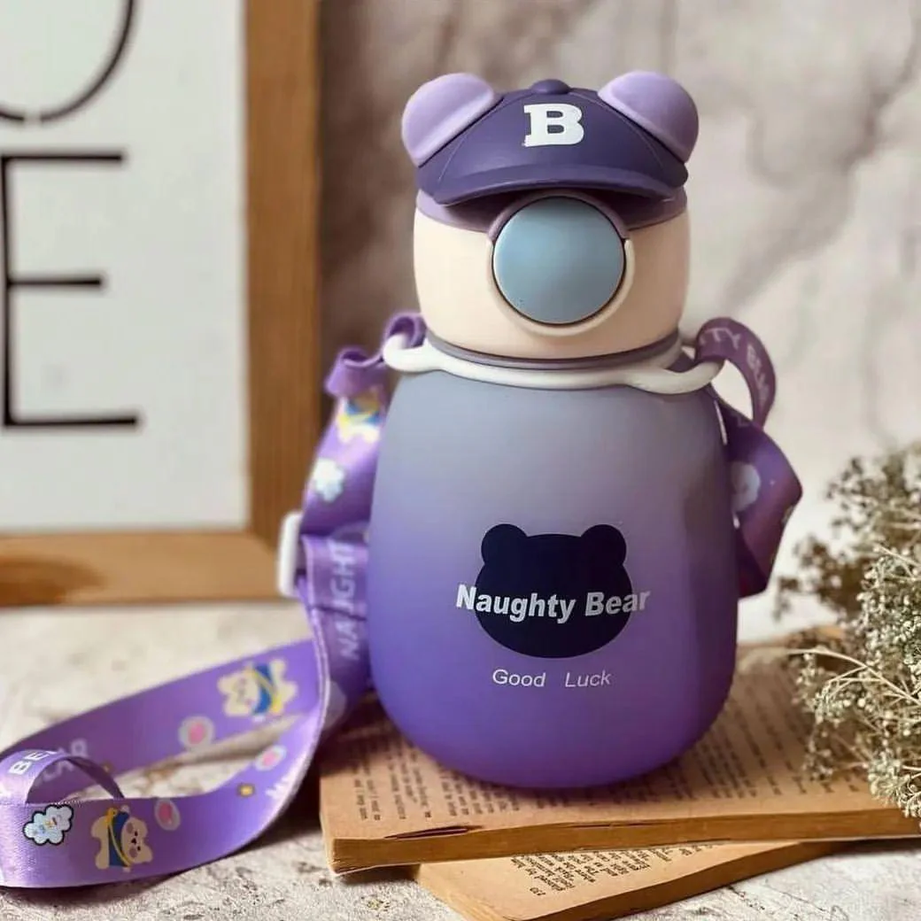 Cute Bear-Shaped Kids' Water Bottle with Straw and Strap - 750ml - Image 8