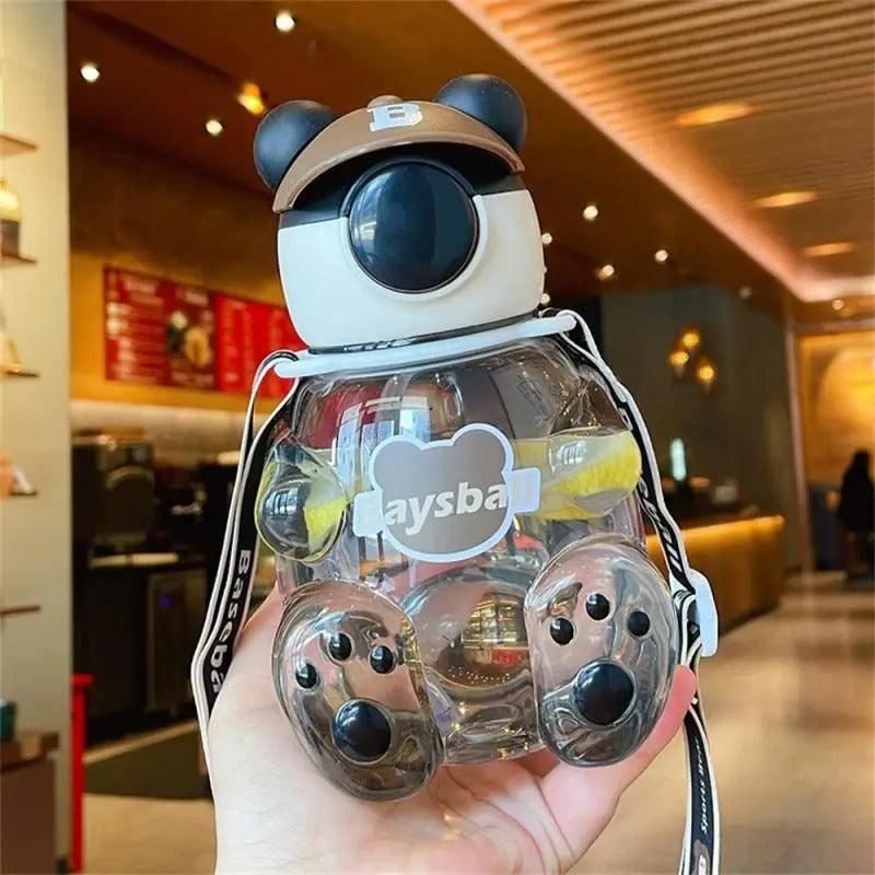 Bear-Shaped Transparent Kids' Water Bottle with Straw and Strap - 750ml - Image 3