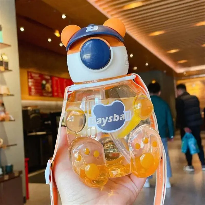 Bear-Shaped Transparent Kids' Water Bottle with Straw and Strap - 750ml - Image 6