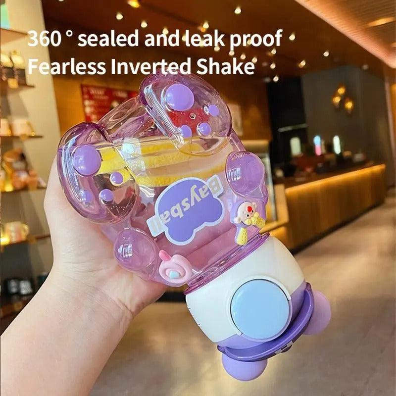 Bear-Shaped Transparent Kids' Water Bottle with Straw and Strap - 750ml - Image 8