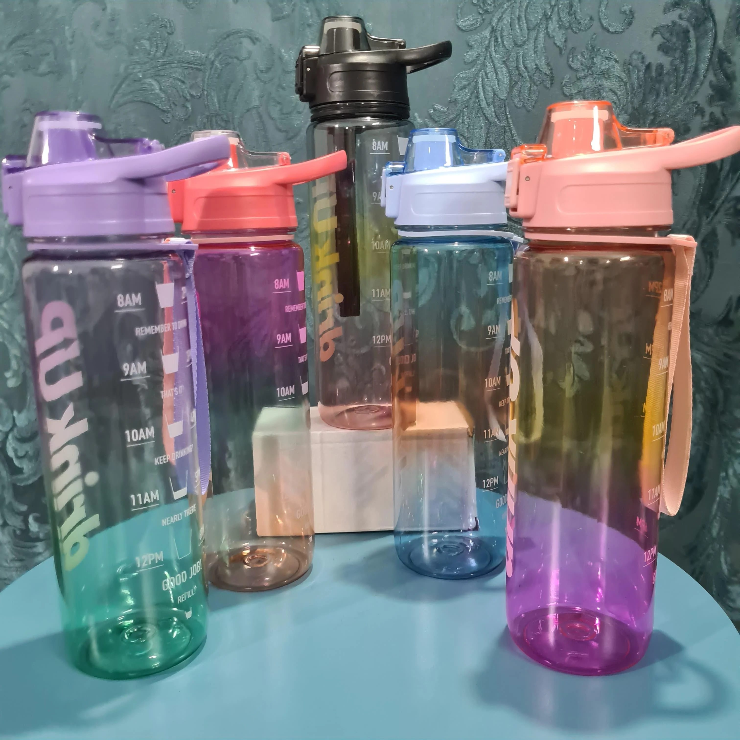 Gradient Time-Marked Tritan Water Bottle with Flip Straw Lid - 1000ml - Image 10