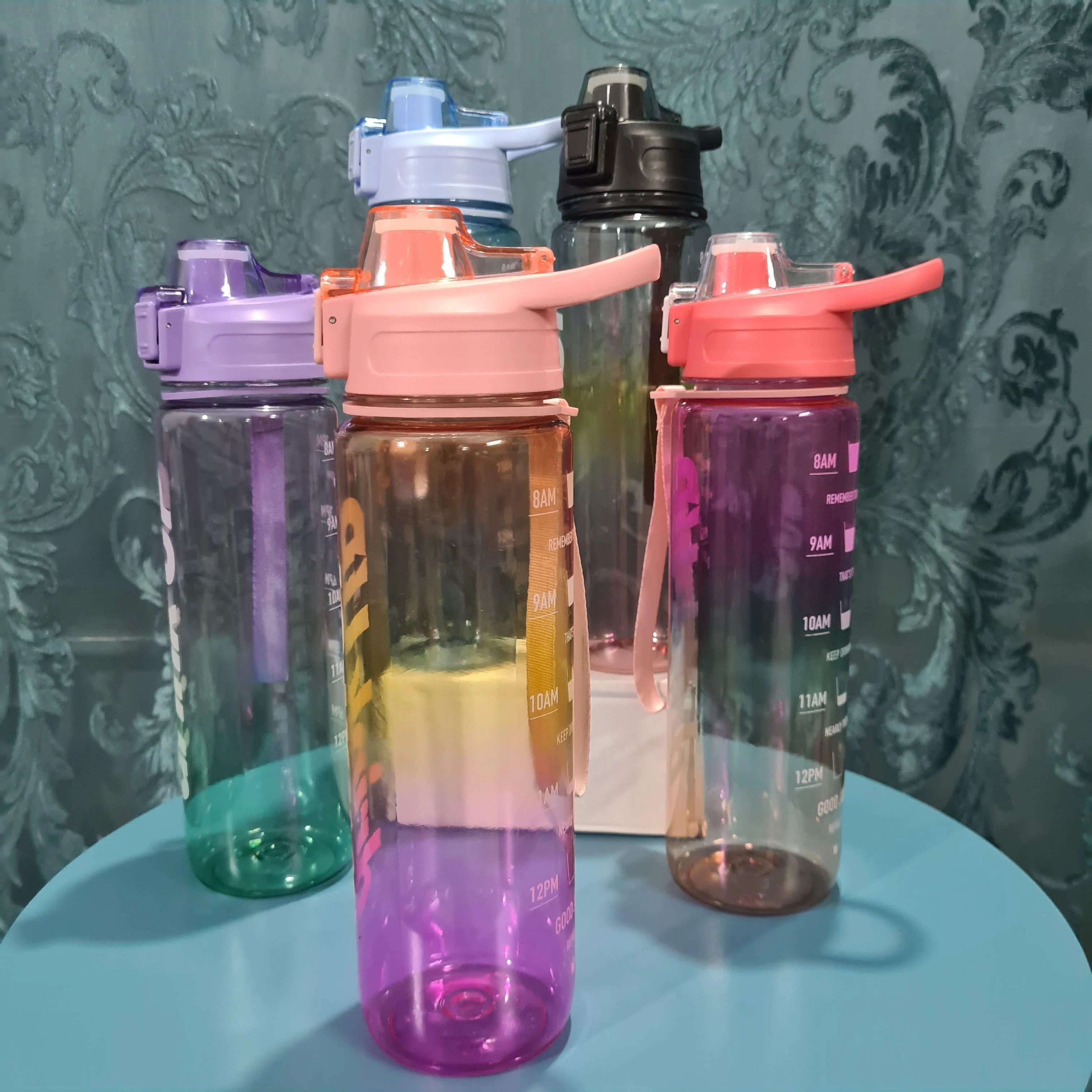 Gradient Time-Marked Tritan Water Bottle with Flip Straw Lid - 1000ml - Image 3