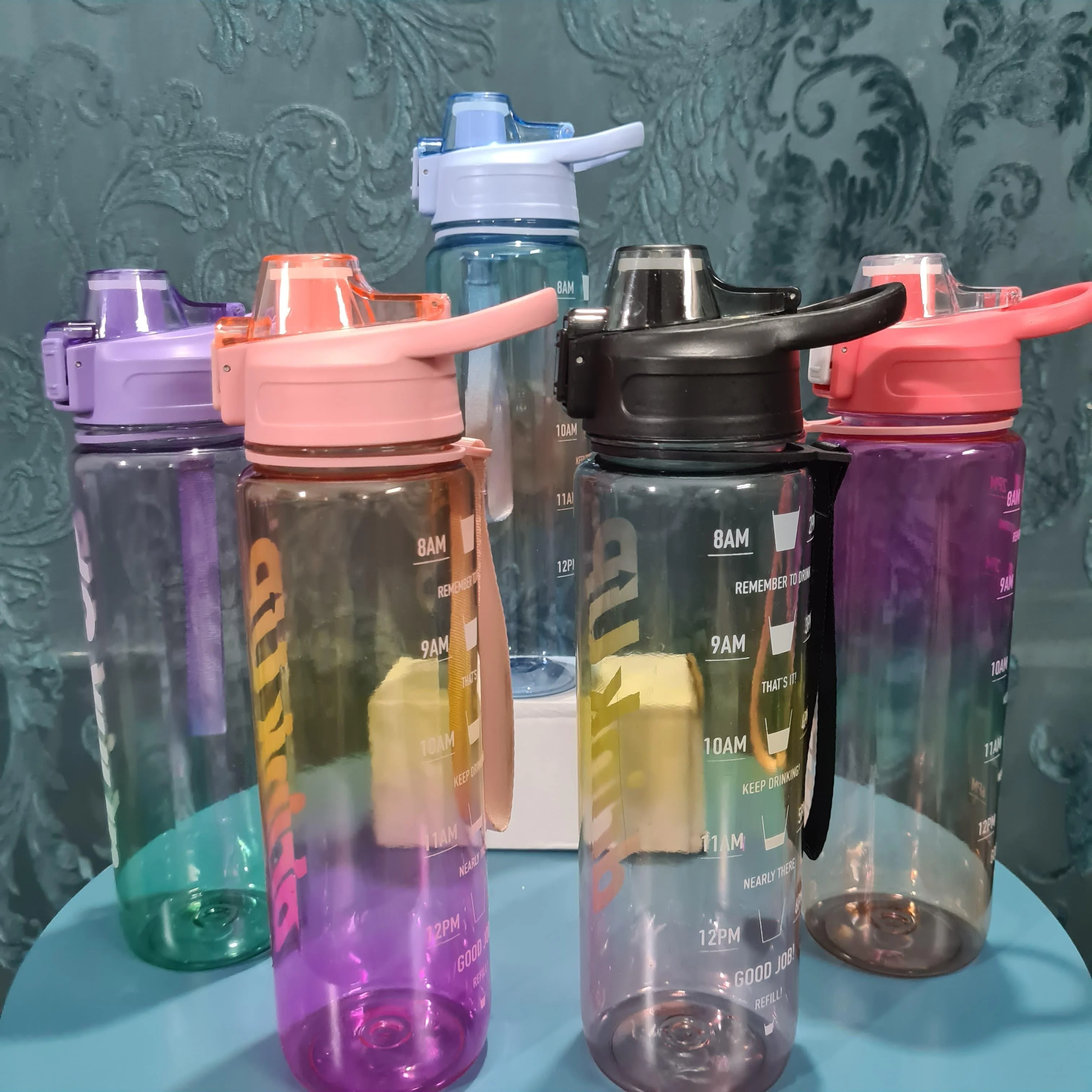 Gradient Time-Marked Tritan Water Bottle with Flip Straw Lid - 1000ml - Image 8