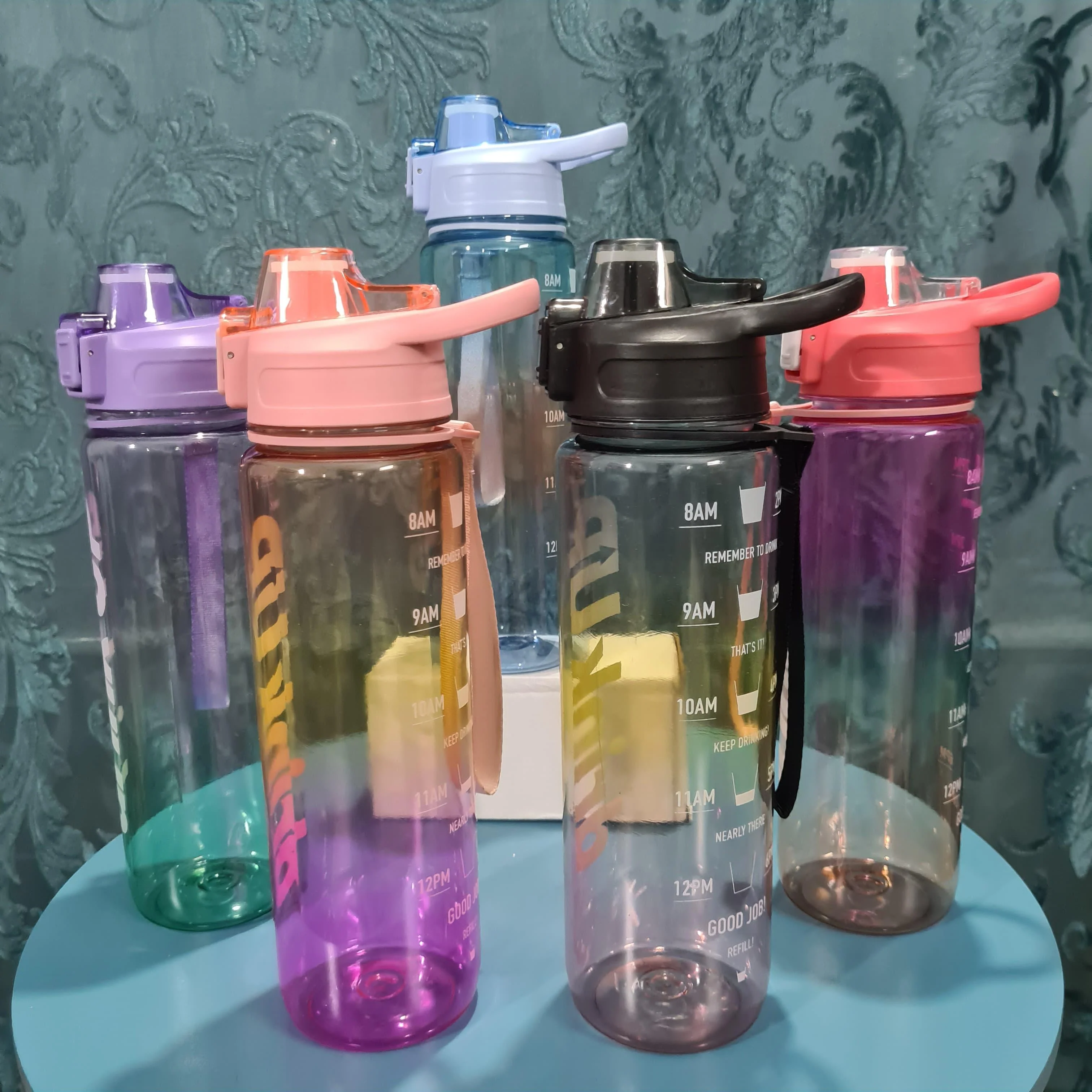 Gradient Time-Marked Tritan Water Bottle with Flip Straw Lid - 1000ml - Image 9