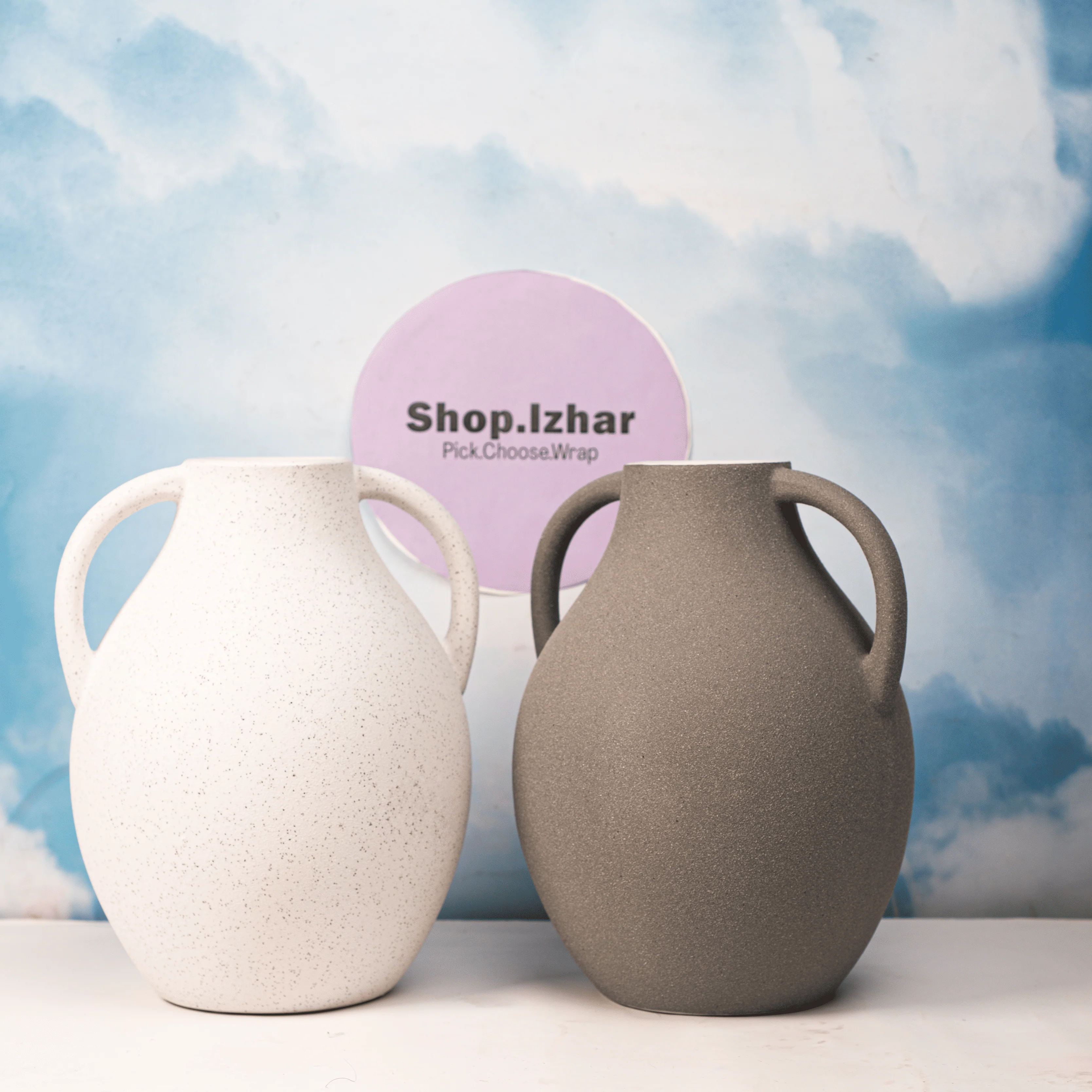Matte Gray Finish Ceramic Vase - Image 2
