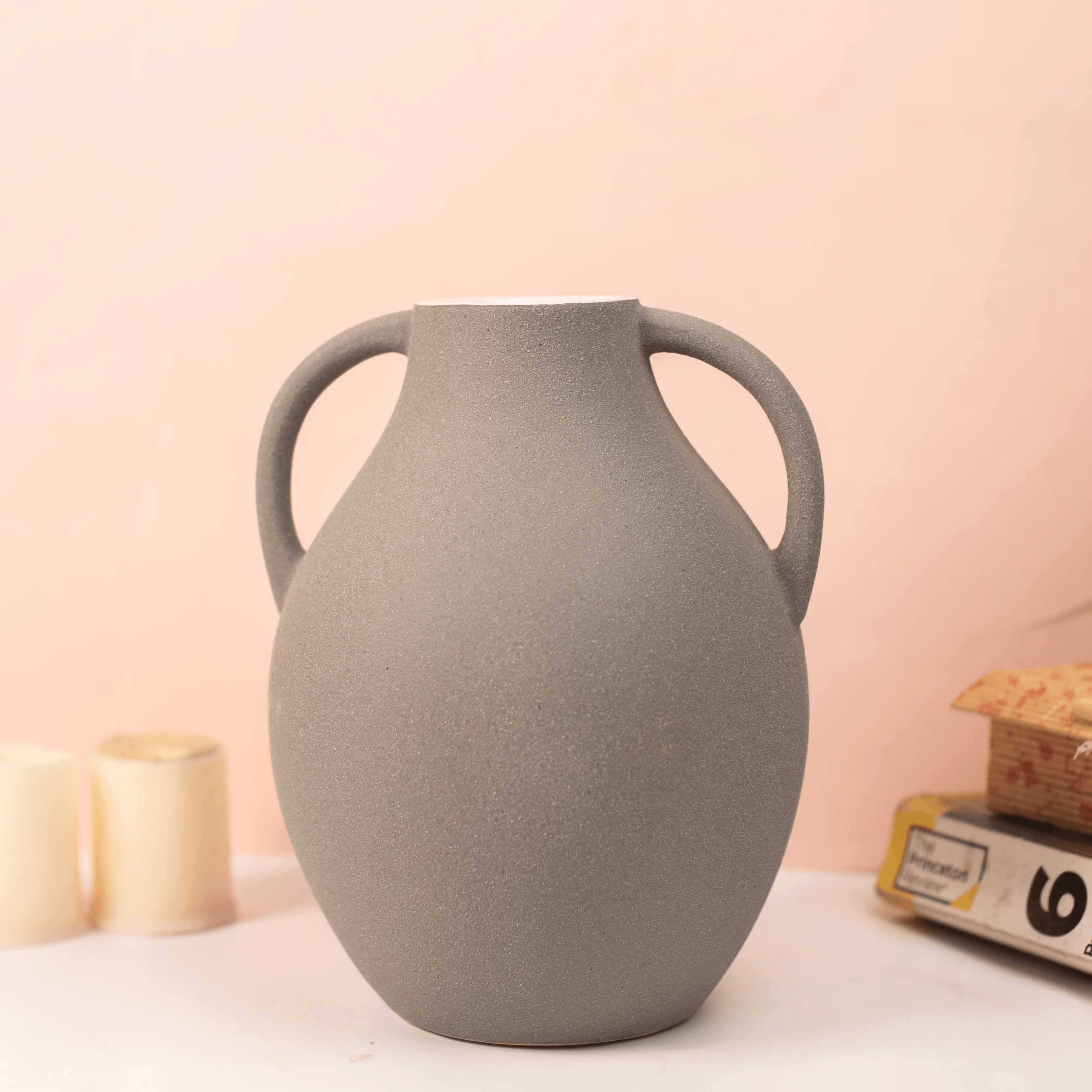 Matte Gray Finish Ceramic Vase - Image 3