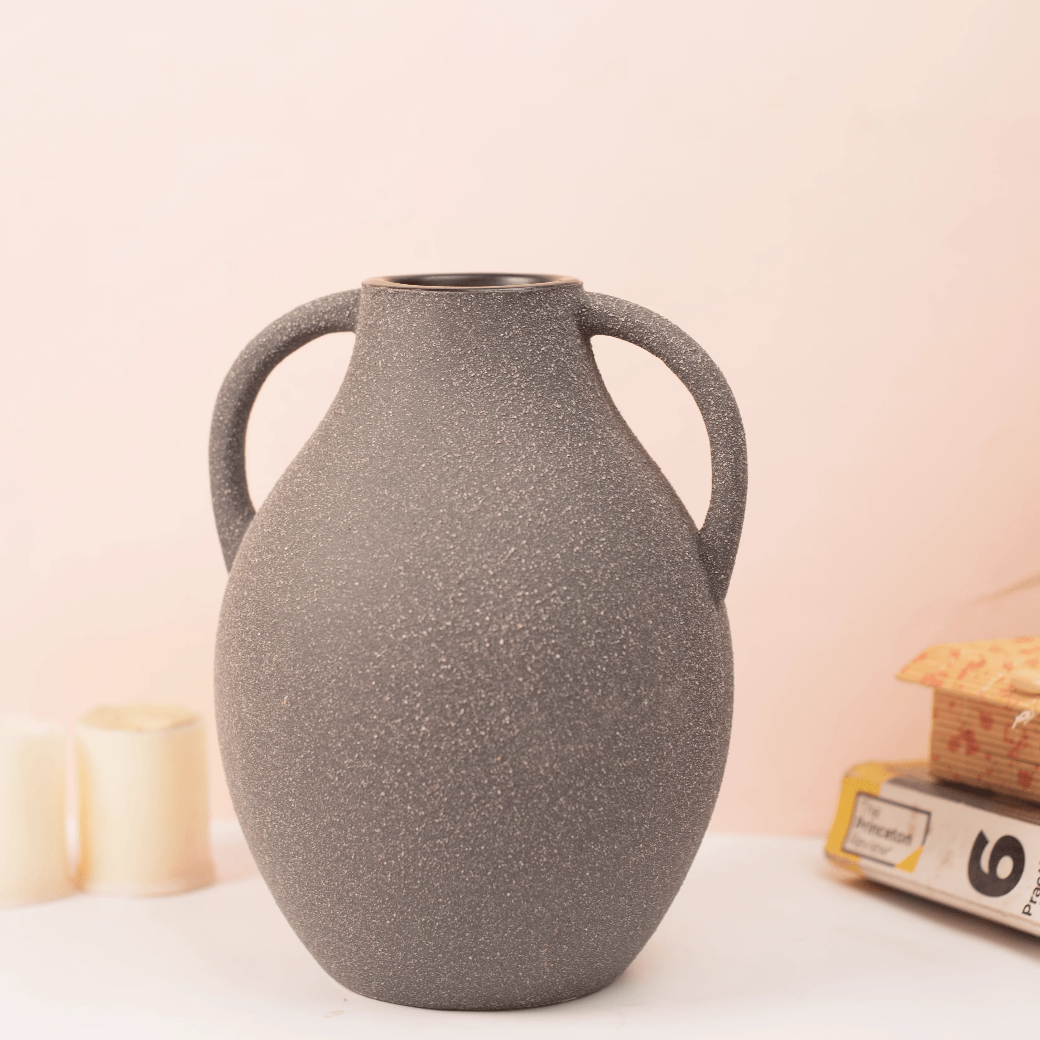 Matte Gray Finish Ceramic Vase - Image 4