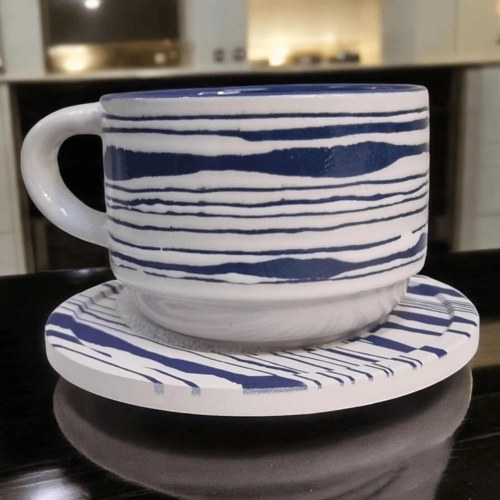 Blue and White Artistic Patterns - Ceramic Mugs with Coasters - Image 10