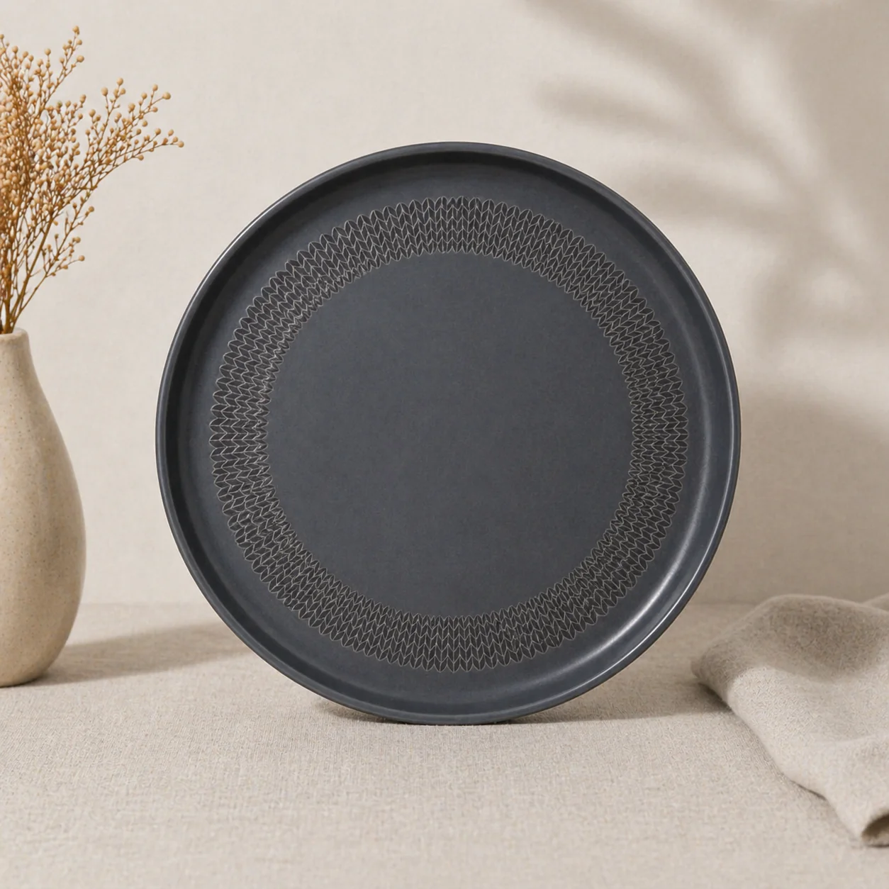 Charcoal Grey Embossed Textured Ceramic Dinnerware Series - Image 5