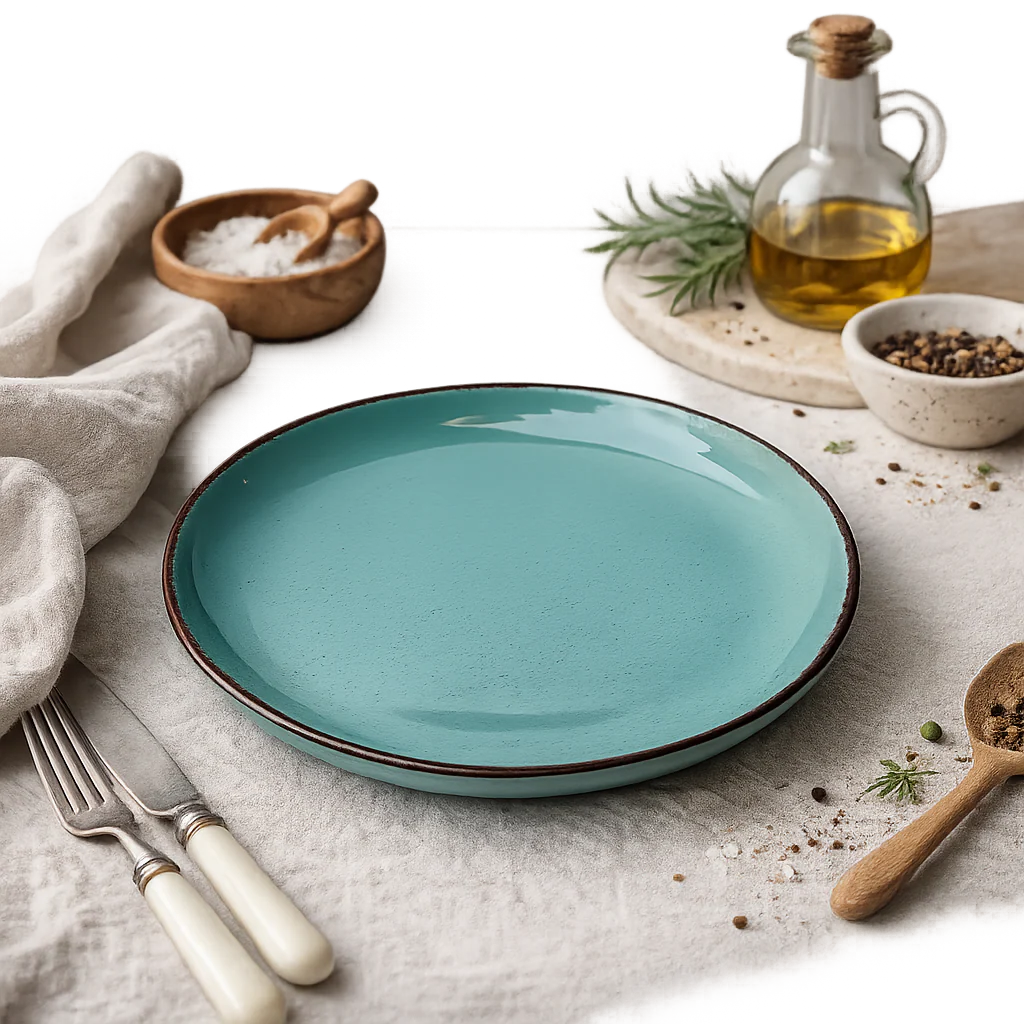 Glossy Aqua Blue Serving Plate with Rustic Rim (10 inch) - Image 4
