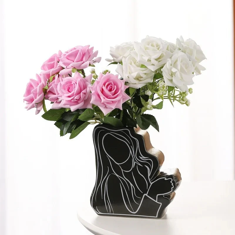 Abstract Line Art Face Ceramic Vase - Image 3