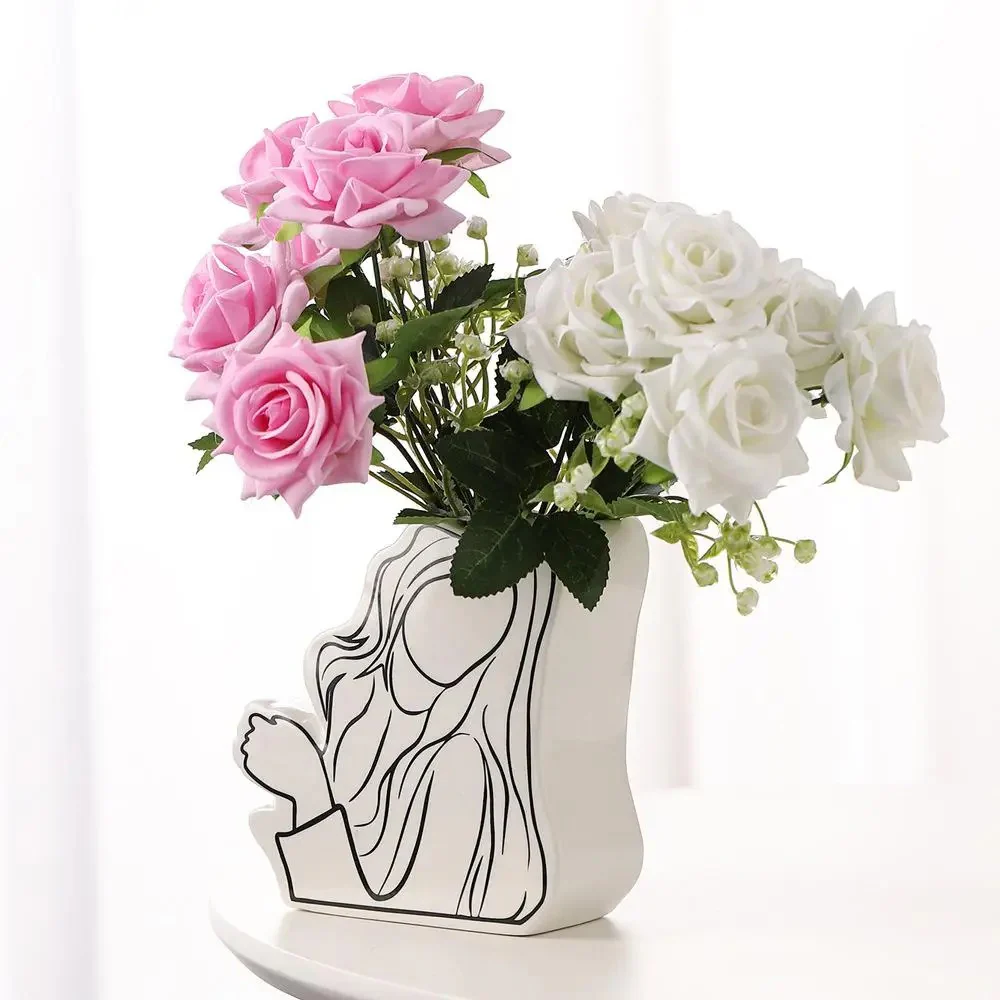 Abstract Line Art Face Ceramic Vase - Image 4