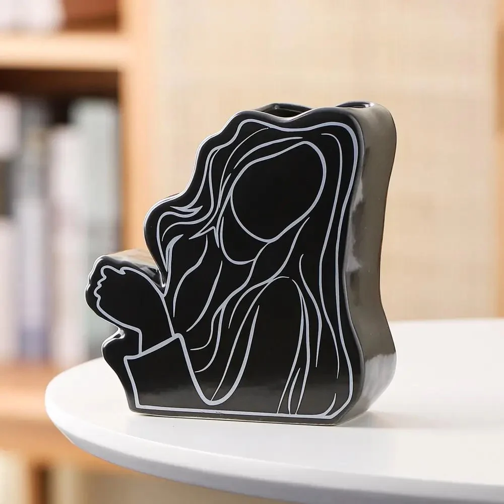 Abstract Line Art Face Ceramic Vase - Image 5