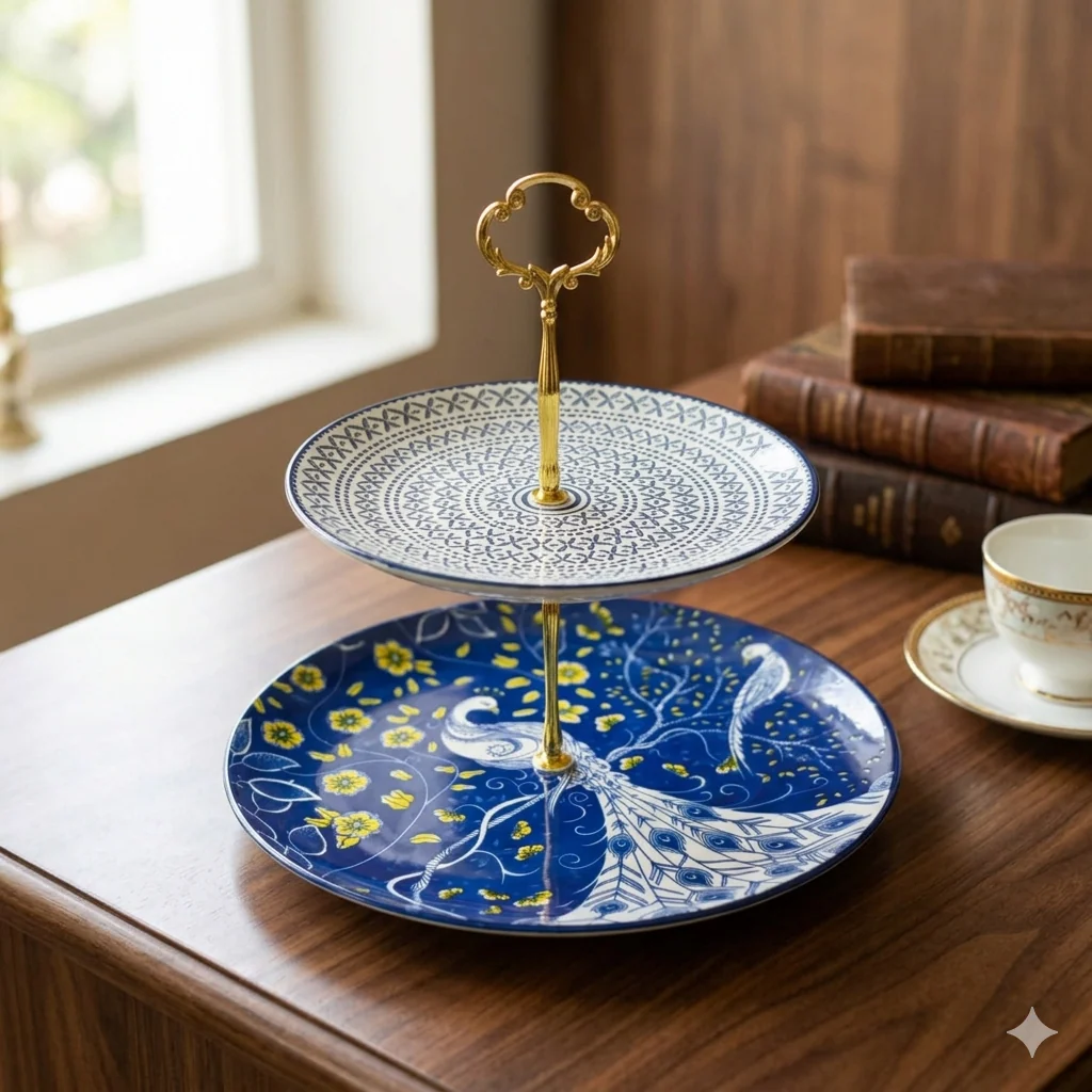 Ubru 2-Tier Serving Platter with Gold Handle - Image 3