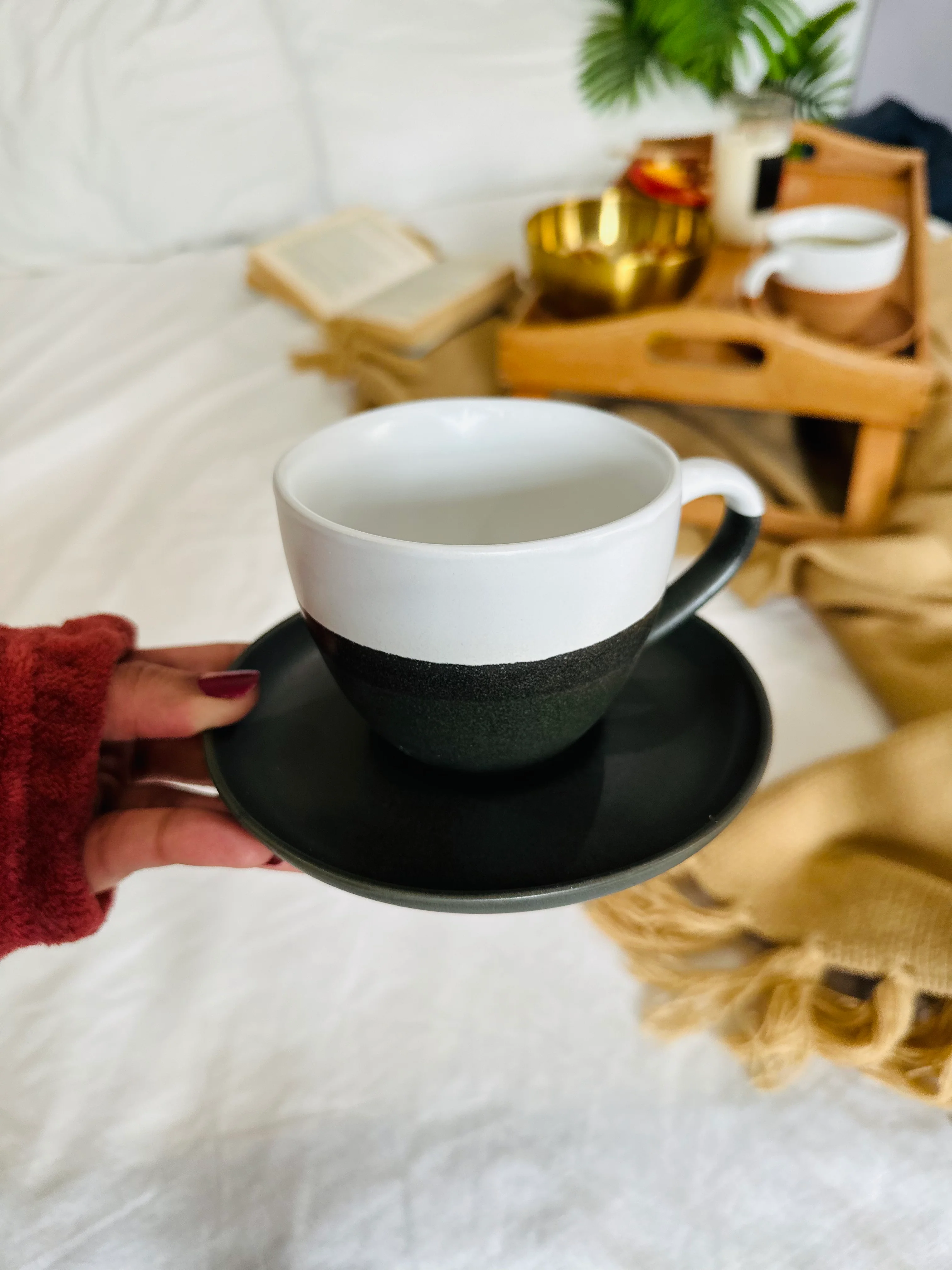 Minimalist Ceramic Coffee Cup with Saucer - Image 10
