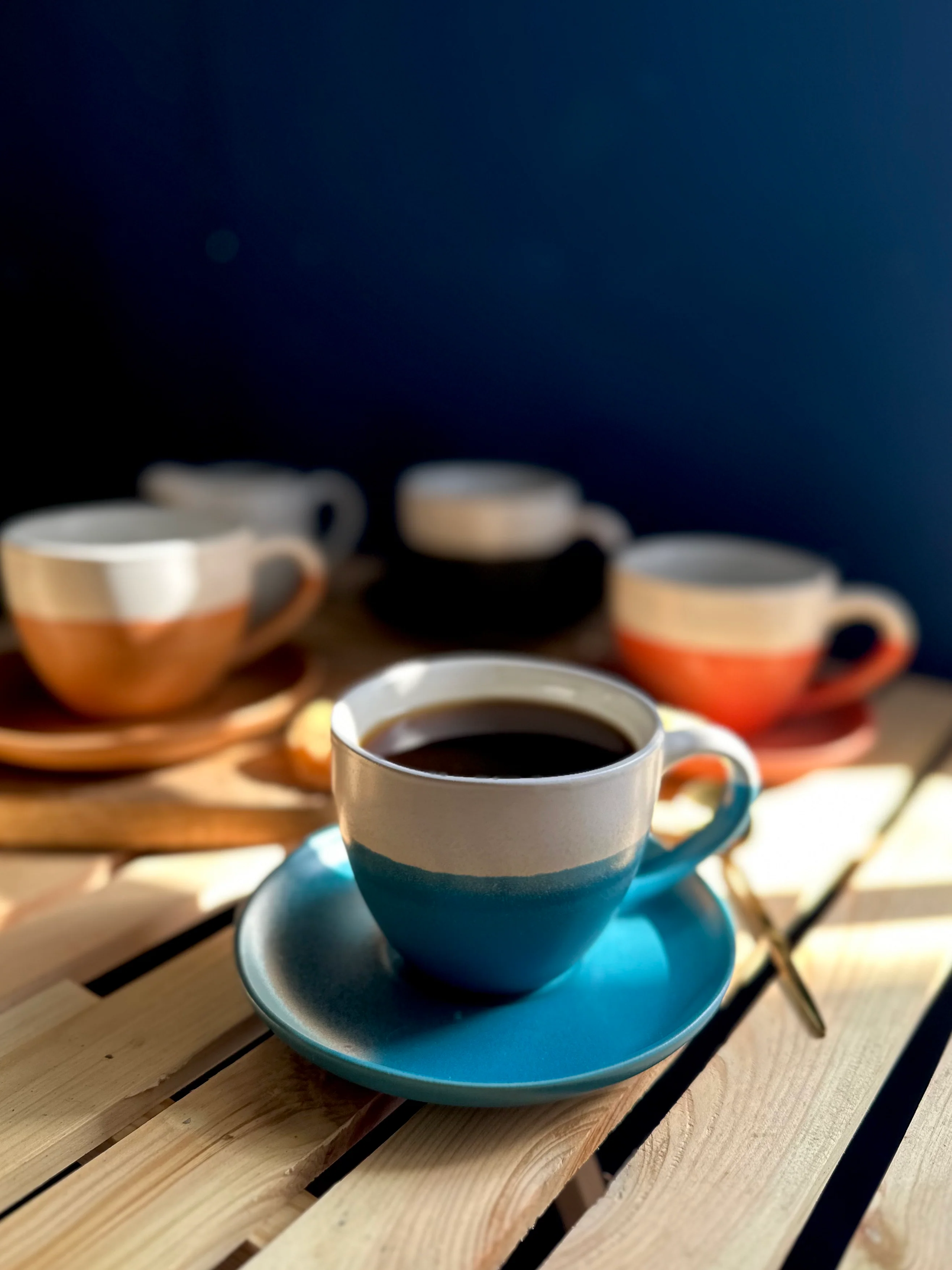 Minimalist Ceramic Coffee Cup with Saucer - Image 3