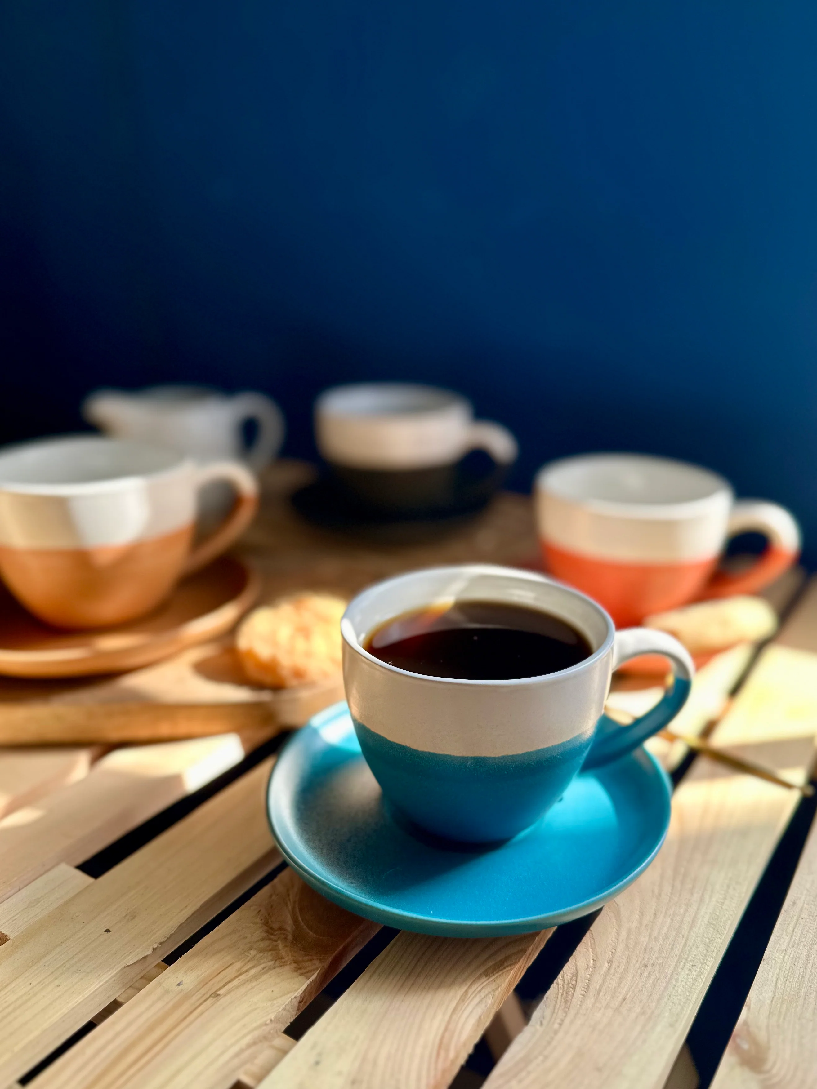 Minimalist Ceramic Coffee Cup with Saucer - Image 4