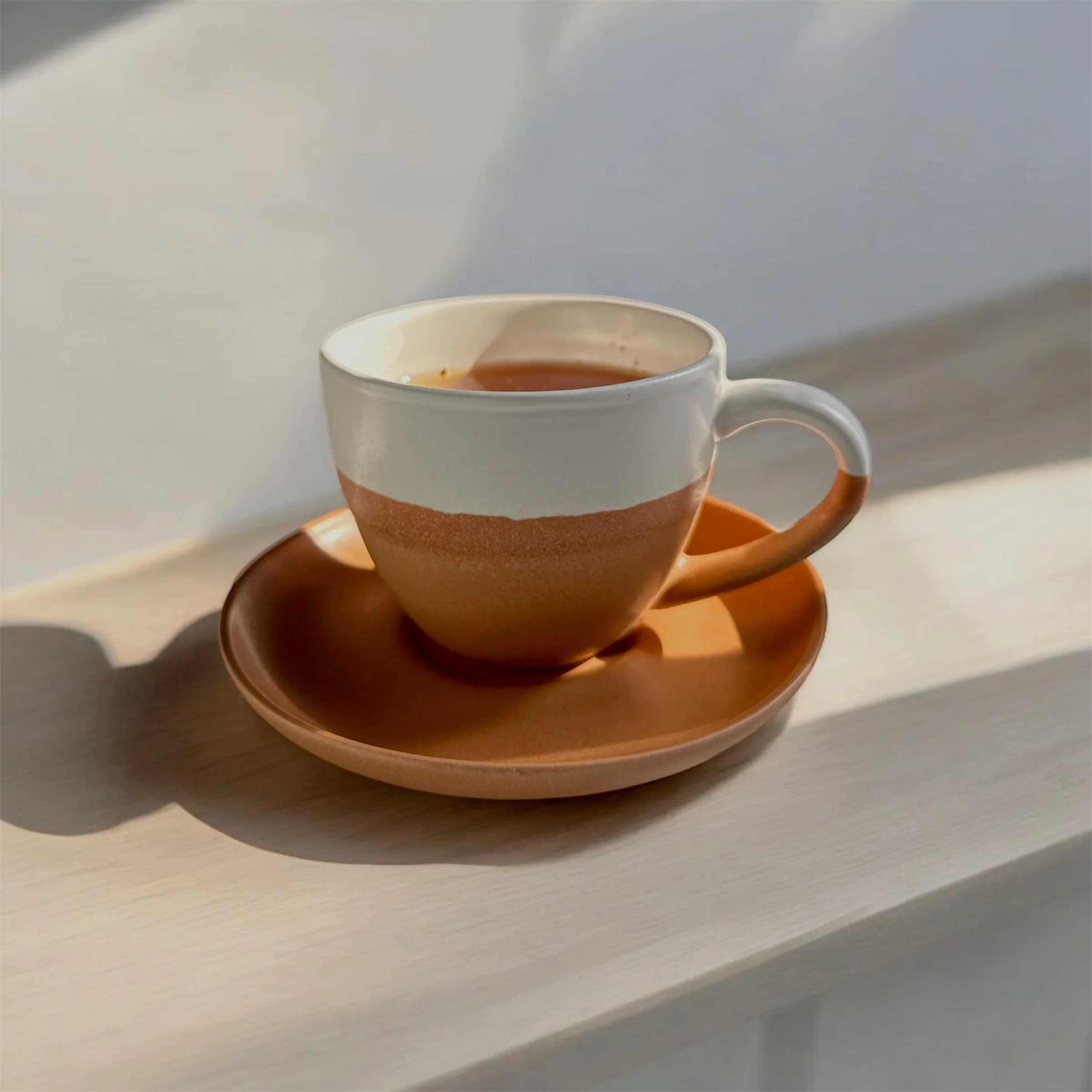 Minimalist Ceramic Coffee Cup with Saucer - Image 7