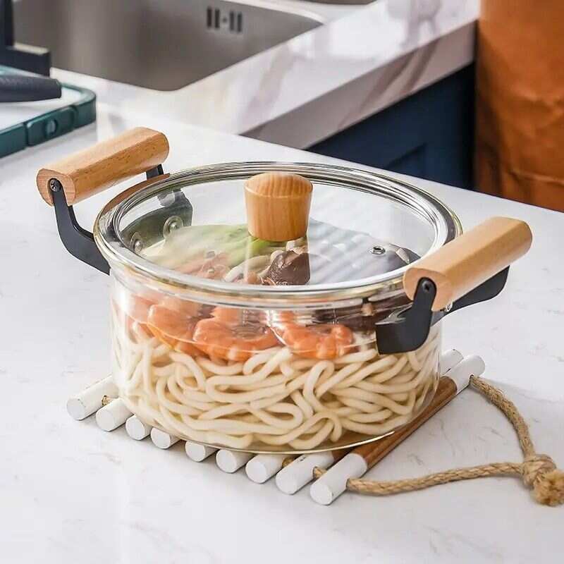 Transparent Glass Stew Pot with Wooden Handles - Image 4