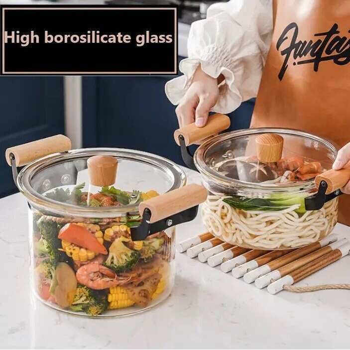 Transparent Glass Stew Pot with Wooden Handles - Image 5