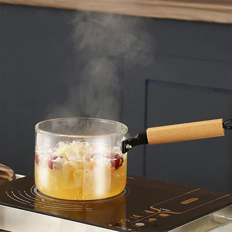 Transparent Glass Saucepan with Wooden Handle and Lid (1.8L) - Image 3