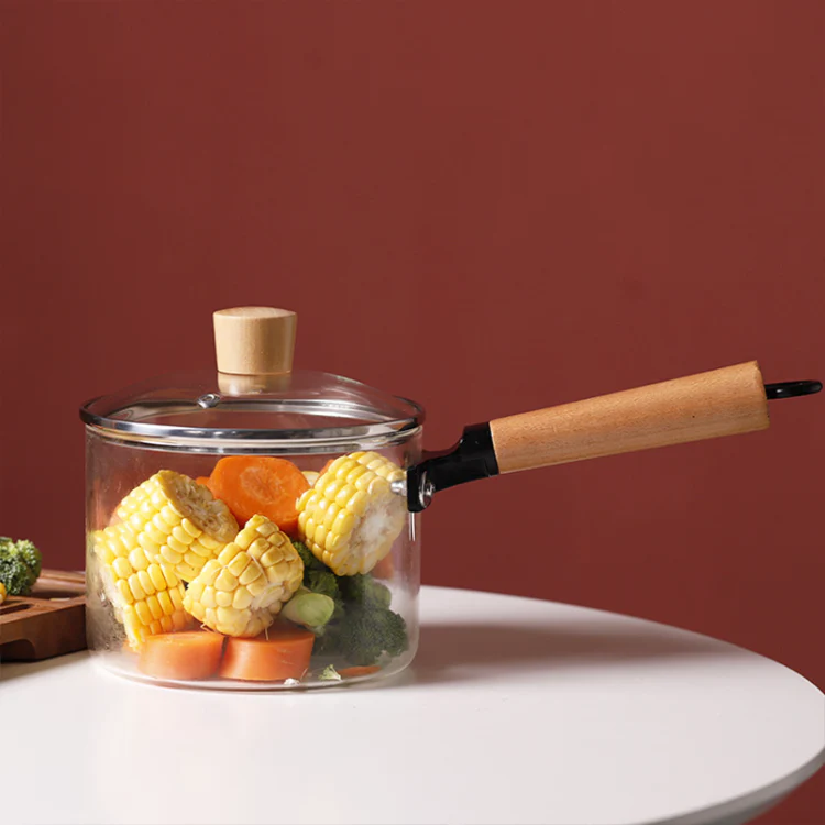 Transparent Glass Saucepan with Wooden Handle and Lid (1.8L) - Image 4