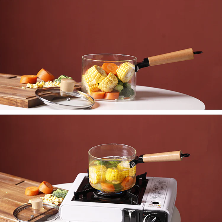 Transparent Glass Saucepan with Wooden Handle and Lid (1.8L) - Image 5