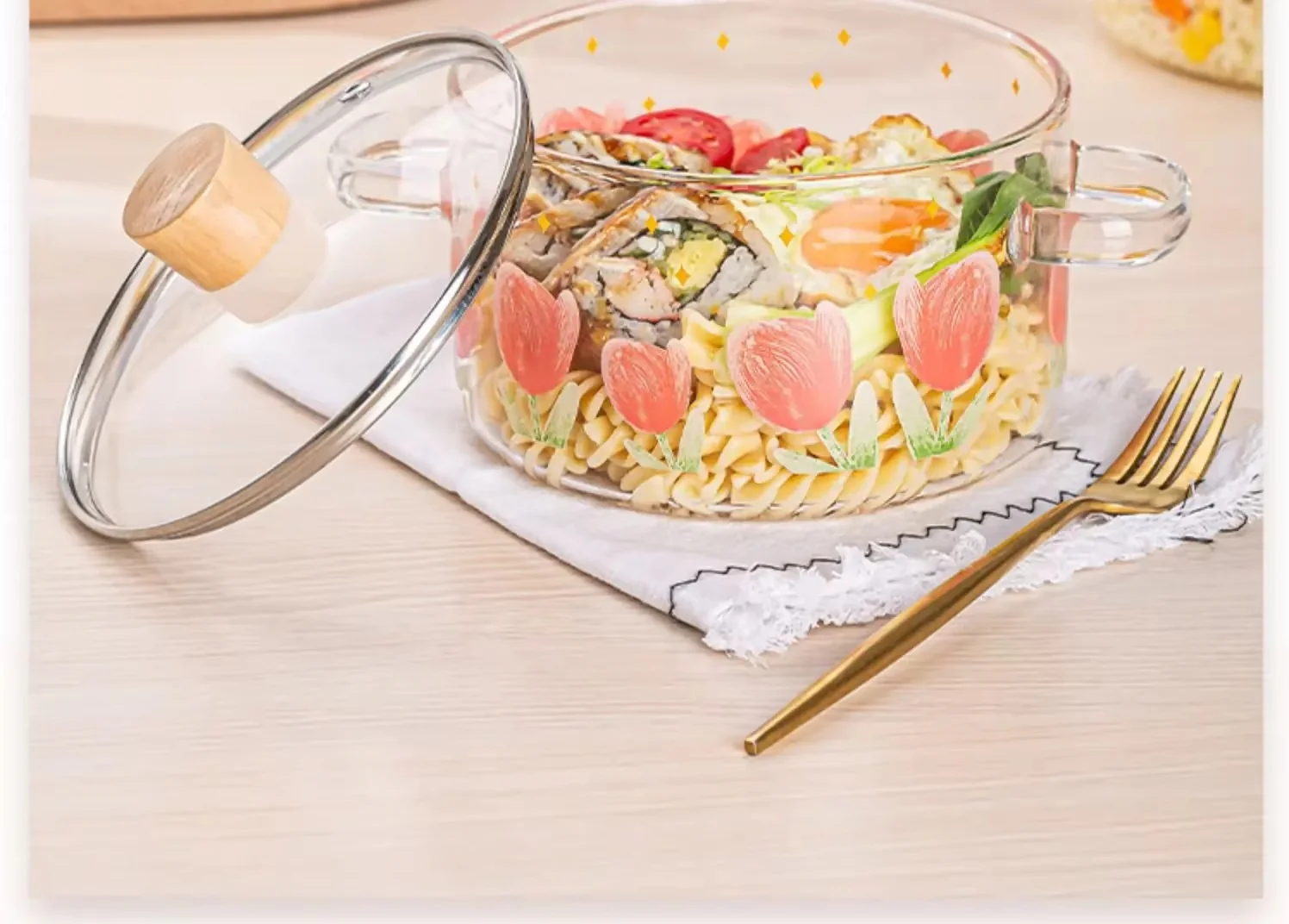 Tulip Glass Cooking Pot with Wooden Lid (3.5L) - Image 4