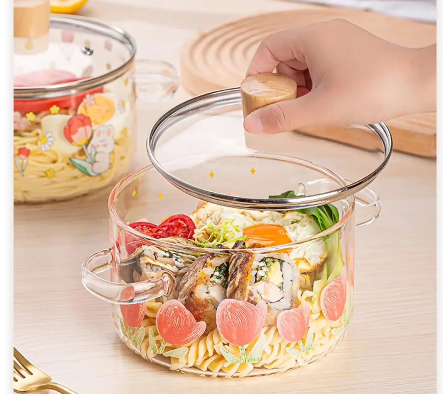 Tulip Glass Cooking Pot with Wooden Lid (3.5L) - Image 6