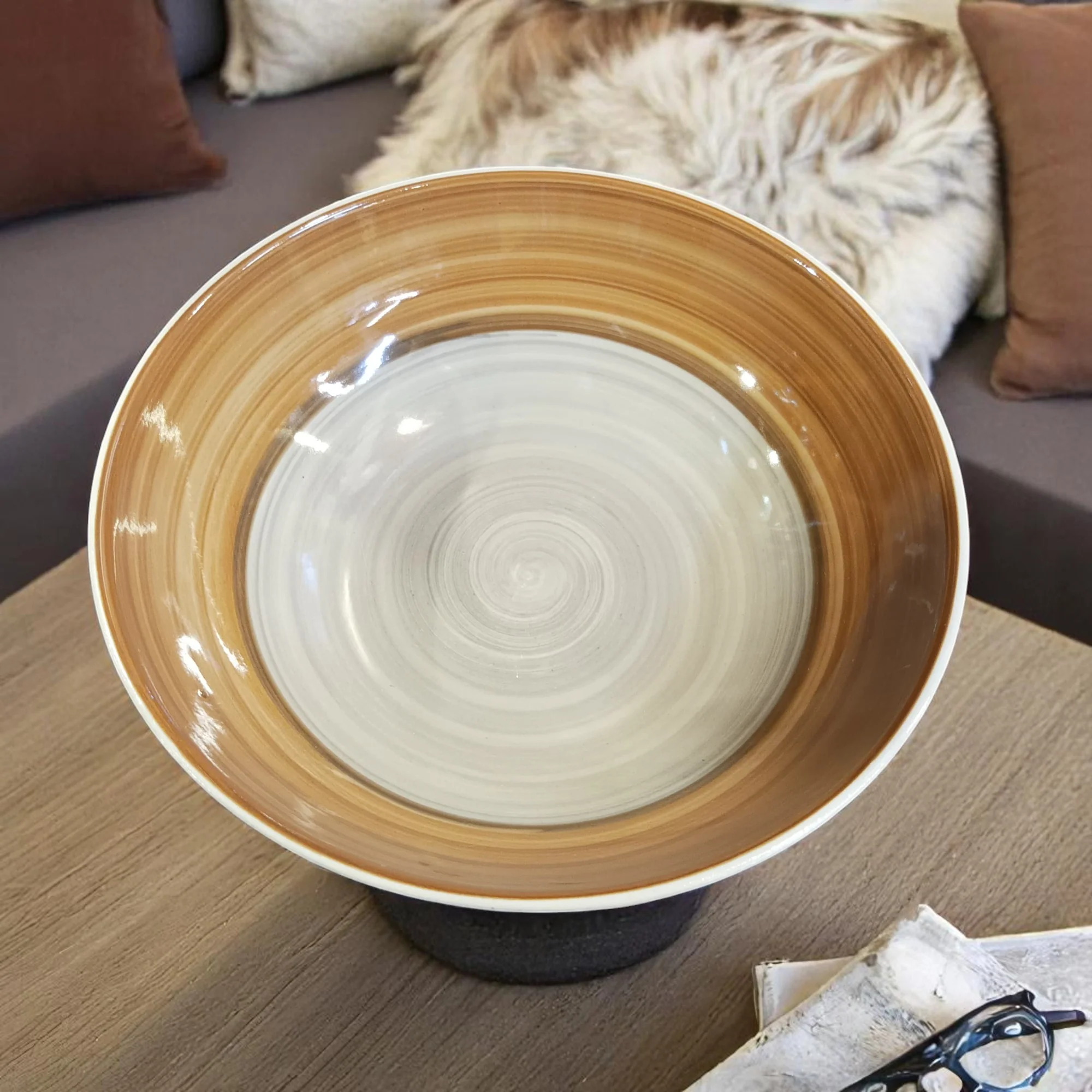 Wooden Brown Vintage Ceramic Bowl (8 Inch) - Image 2