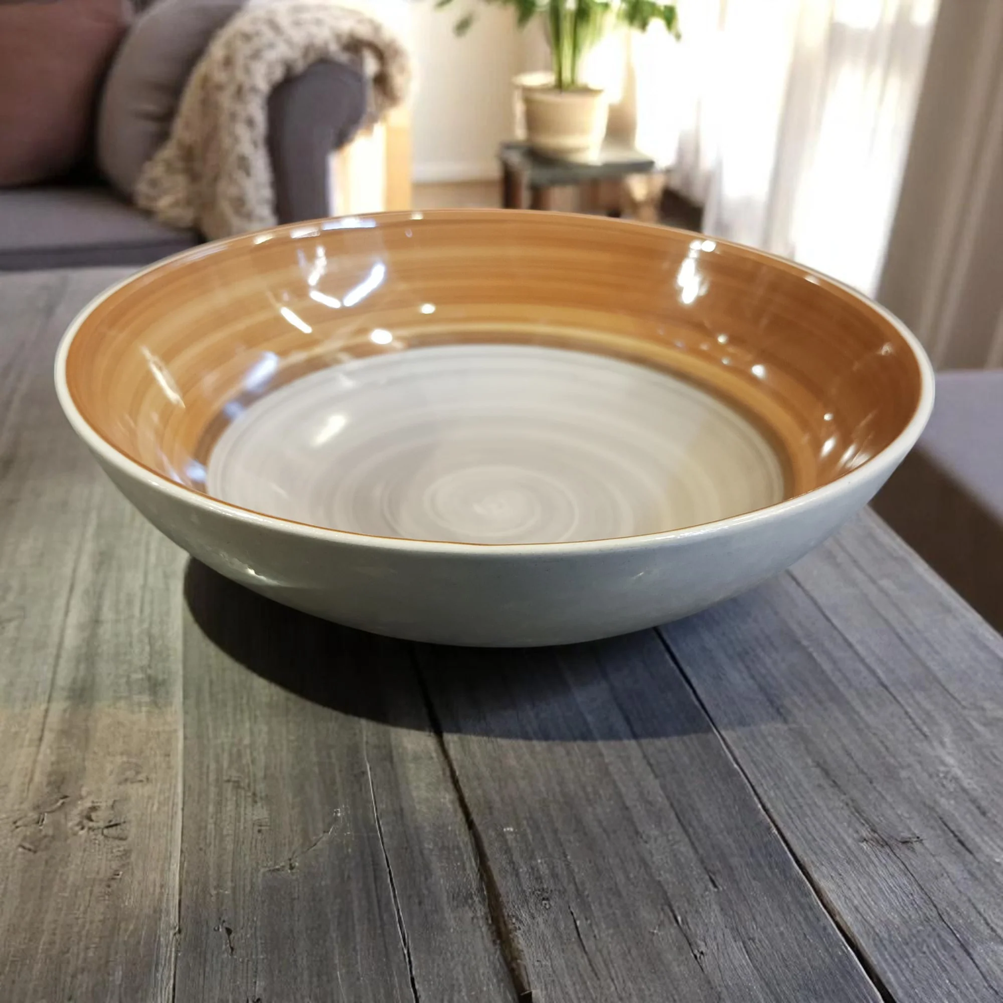 Wooden Brown Vintage Ceramic Bowl (8 Inch) - Image 3