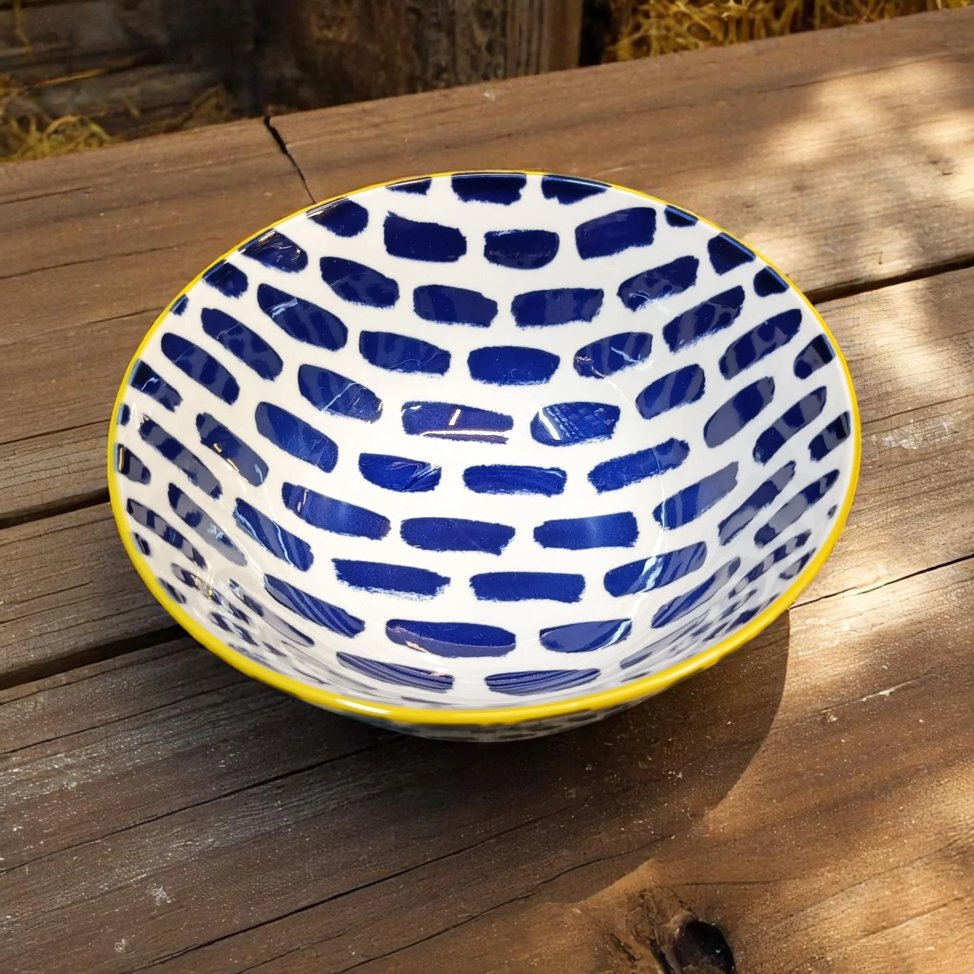 Glossy Blue & Yellow Ceramic Bowl (5.5 Inch) - Image 2