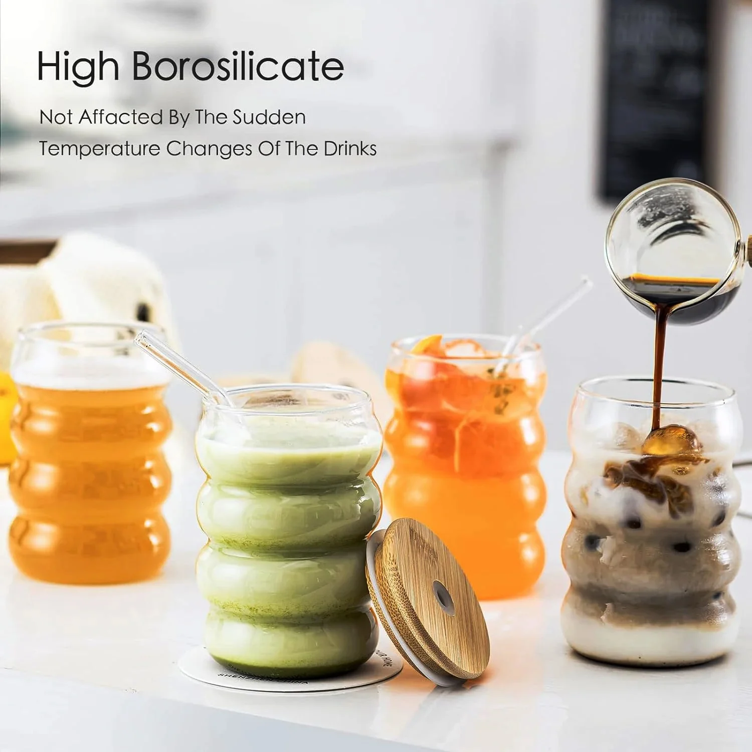 Bubbles Glass Tumbler with Bamboo Lid (350ml) - Image 10
